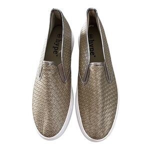 Hype Womens Sneakers Loafers Woven Metallic Gold Leather Slip-on Shoes 9